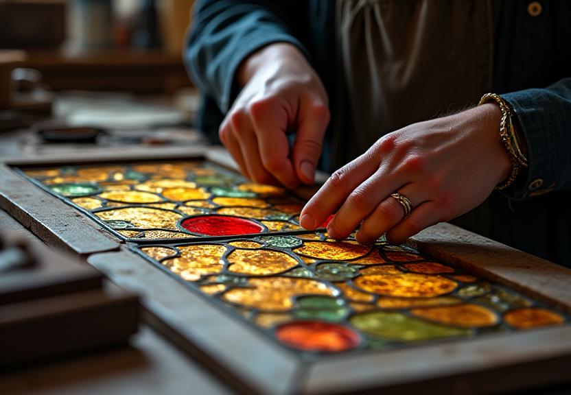 Proceso de restauración de vitral histórico
