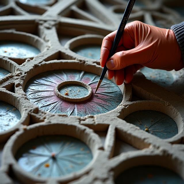 Detalle de restauración de rosetón gótico
